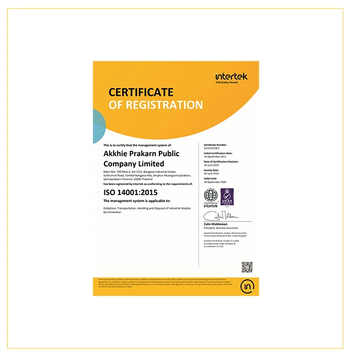 Certificate of Registration
										(ISO14001:2015 )